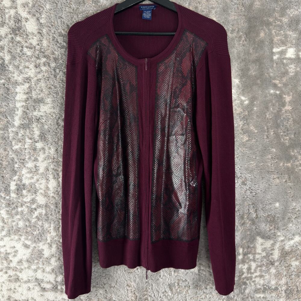 Doncaster Size L Snake Print Leather Trim Jacket Full Zip Purple Long Sleeve